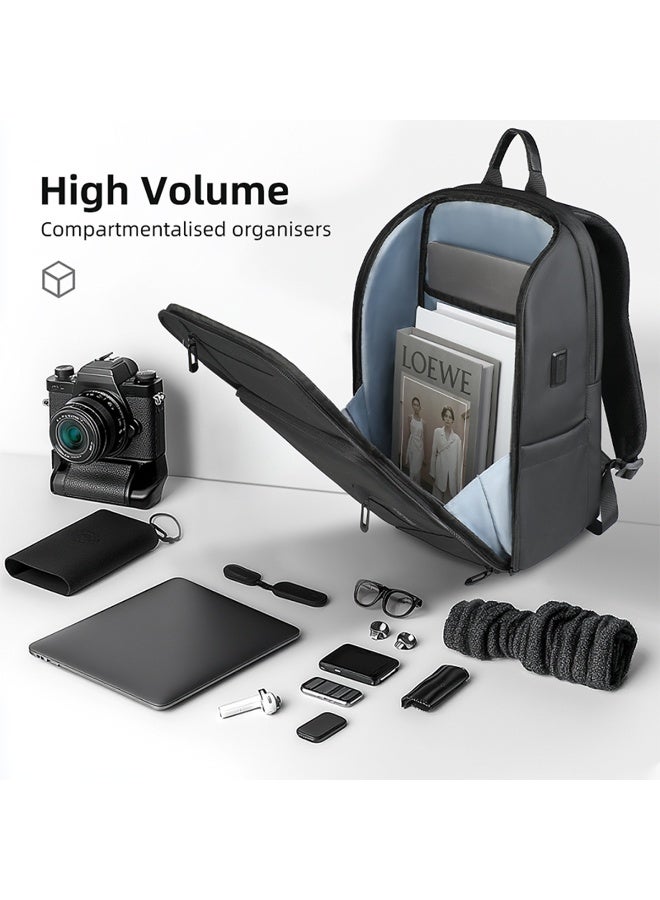 Mobcos Back Pack Black 8201 Urban Waterproof Laptop Backpack with USB Charging Port Ð Anti-Theft Oxford Fabric Travel & Business Backpack for Men & Women, Stylish Everyday Work Bag