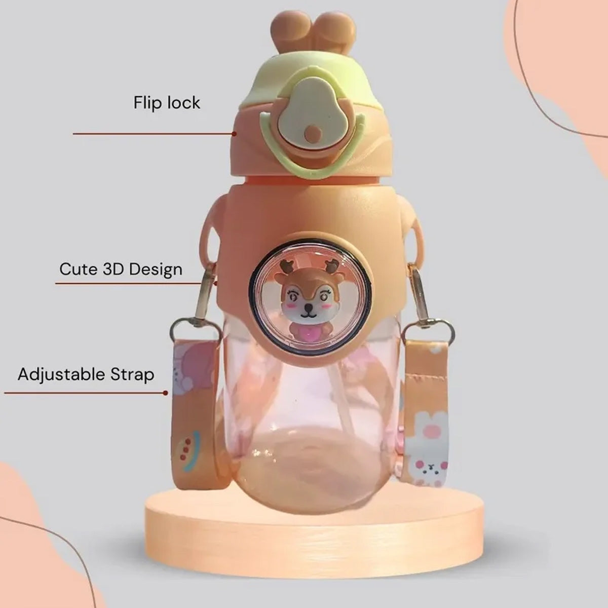 Mobcos Cute Rabbit Cartoon Kids Water Bottle with Straw and Adjustable Strap Food Grade Tritan One-Click Open Portable Leak Proof Insulated BPA Free For Kids Girls School Travel 500ml MOBCOS