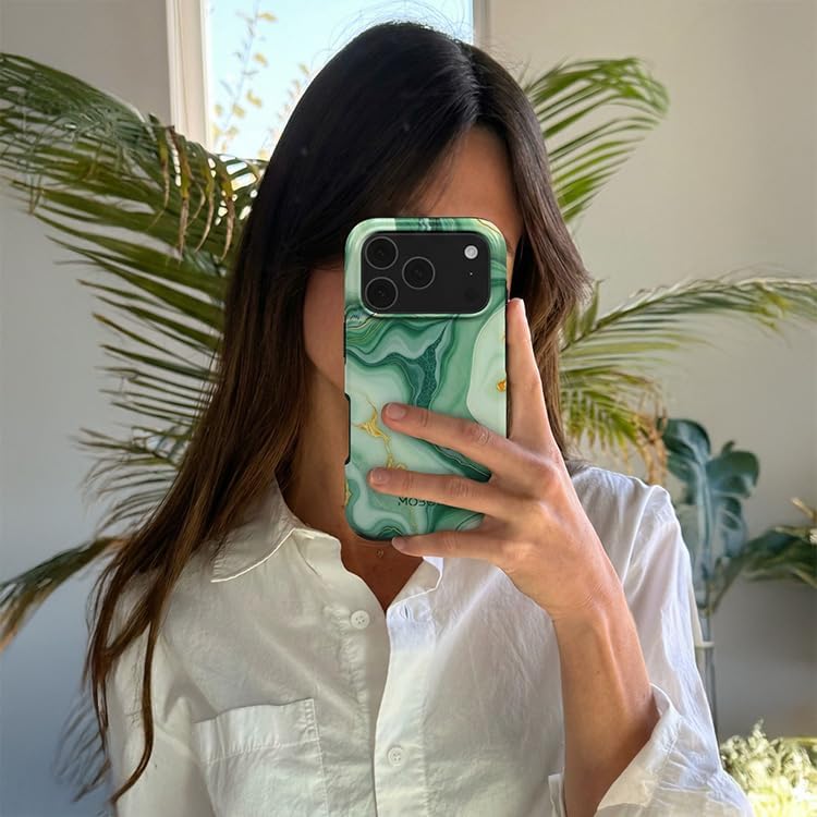 Mobcos iPhone 17 Pro Emerald Flow Premium Case Compatible with Hybrid Dual-Layer Hard Shell + Silicone Protection - Scratch-Resistant Shockproof Mobile Cover Mobcos