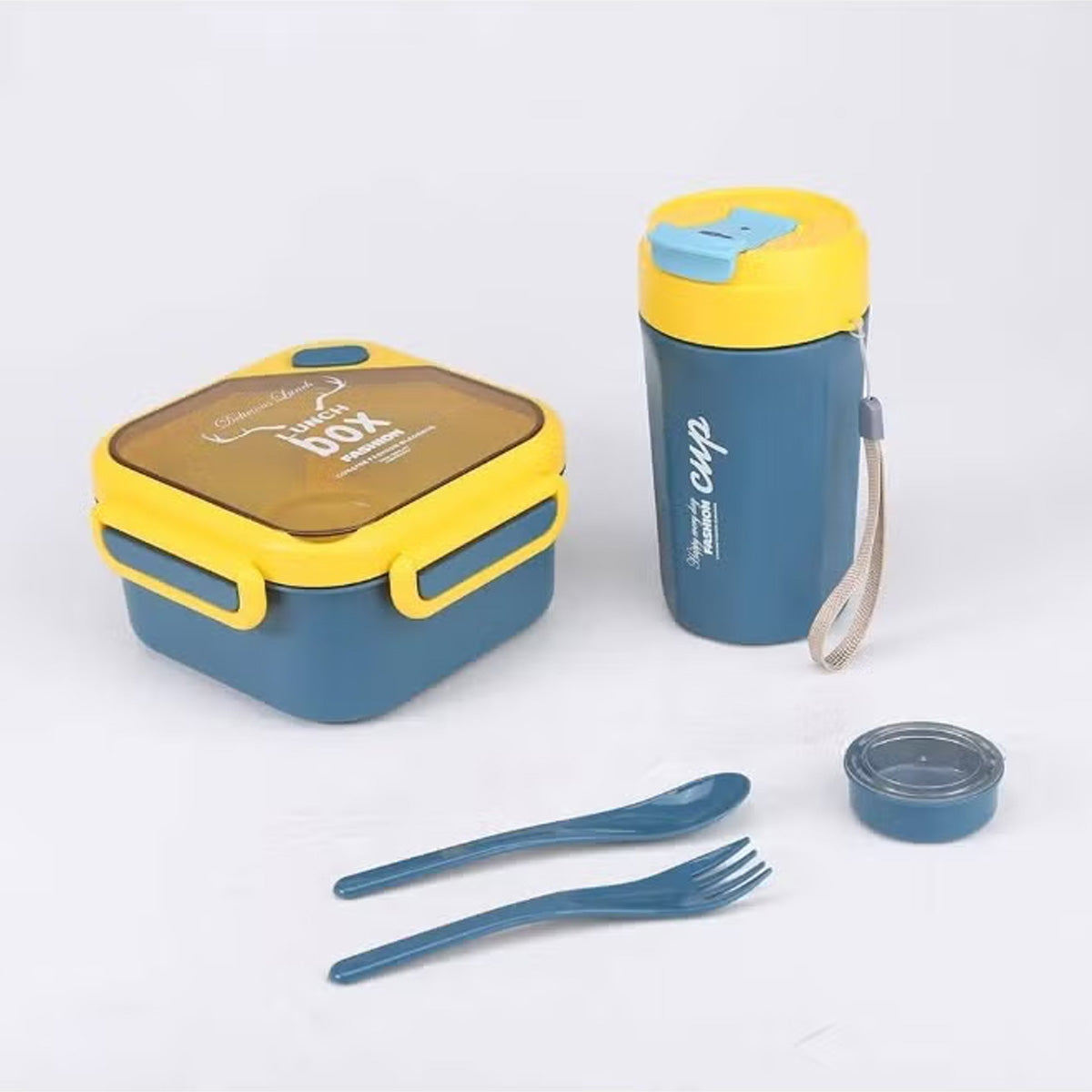 Kids Sports Lunch Box and Water Bottle Combo Set, BPA Free, Leakproof Food Grade PP with Chutney Box, Spoon, Fork, and Dividers - Durable and Portable 1120ml + 70ml for School & Travel (Yellow) MOBCOS