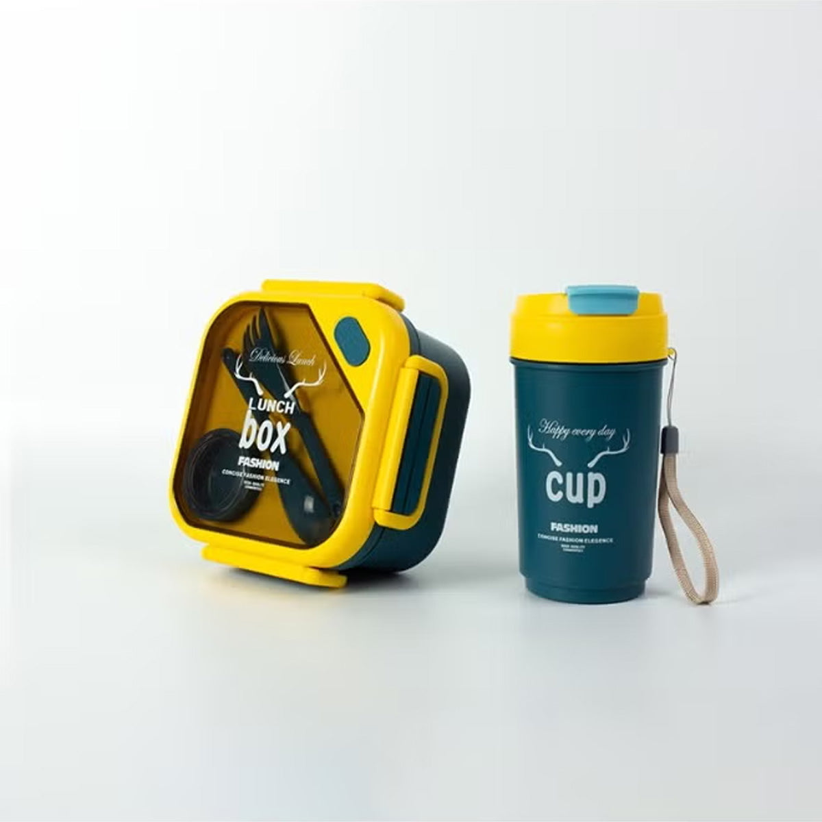 Kids Sports Lunch Box and Water Bottle Combo Set, BPA Free, Leakproof Food Grade PP with Chutney Box, Spoon, Fork, and Dividers - Durable and Portable 1120ml + 70ml for School & Travel (Yellow) MOBCOS