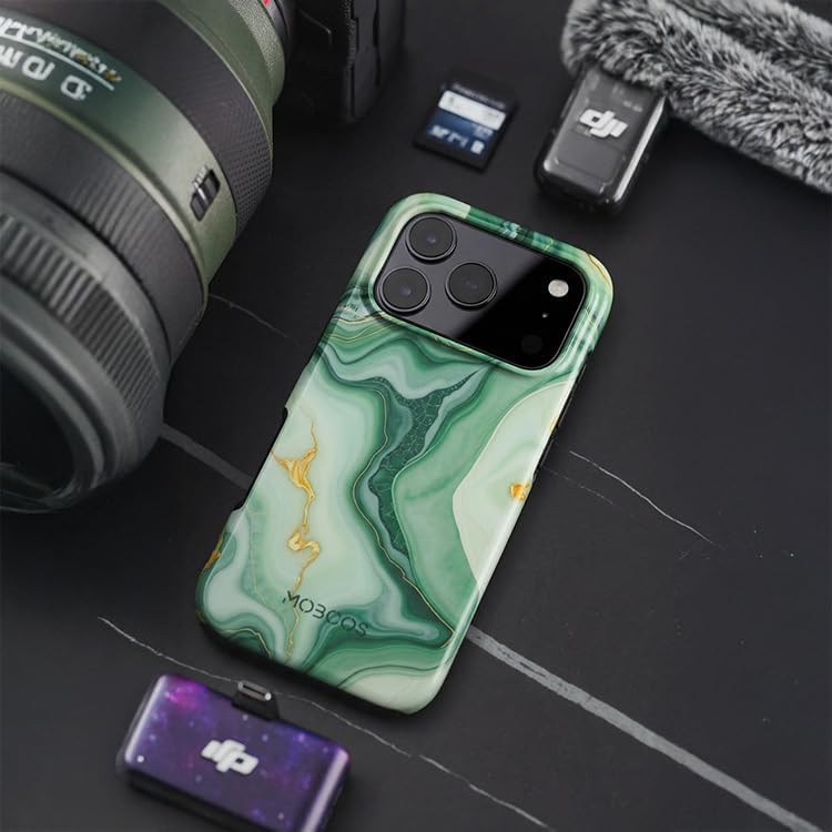Mobcos iPhone 17 Pro Emerald Flow Premium Case Compatible with Hybrid Dual-Layer Hard Shell + Silicone Protection - Scratch-Resistant Shockproof Mobile Cover Mobcos