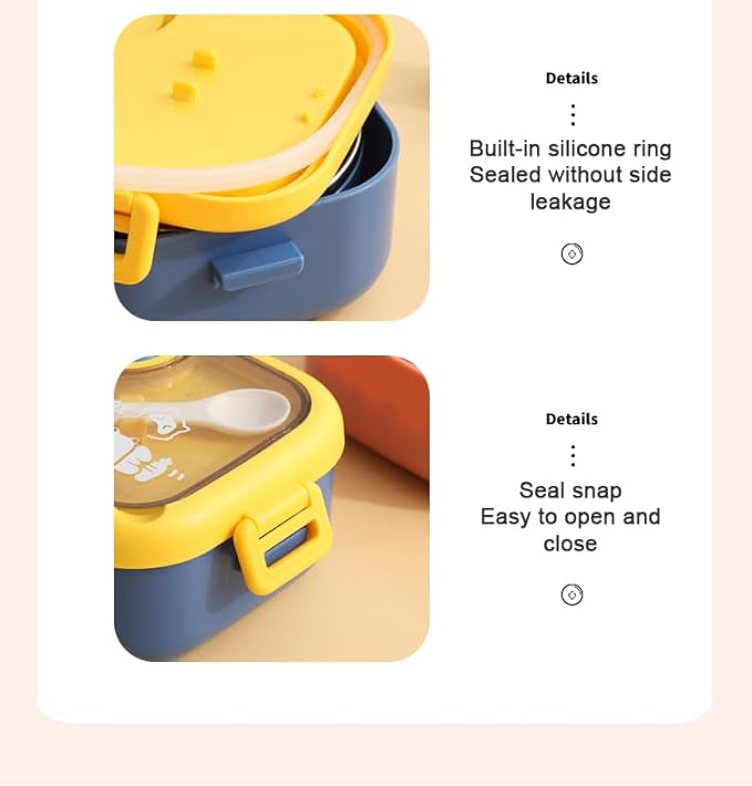 Mobcos Lunchmate Kids Cereal Lunch Box with Stainless Steel Bowl, Spoon and Plastic Scissors - Double Decker BPA Free Clip Lock Leakproof Spill proof - 2 Compartment Design 750ml (Blue)