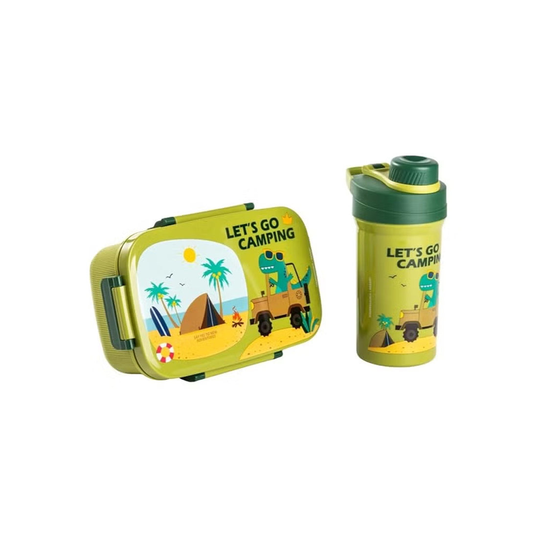 Mobcos Kids Space Lunch Box and Water Bottle Combo Set - 1800ml Leakproof 3-Compartment Lunchbox with Spoon, BPA-Free Food Grade Plastic, 500ml Spillproof Water Bottle for School (Green) MOBCOS