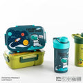 Mobcos Kids Space Lunch Box and Water Bottle Combo Set - 1800ml Leakproof 3-Compartment Lunchbox with Spoon, BPA-Free Food Grade Plastic, 500ml Spillproof Water Bottle for School (Green) MOBCOS