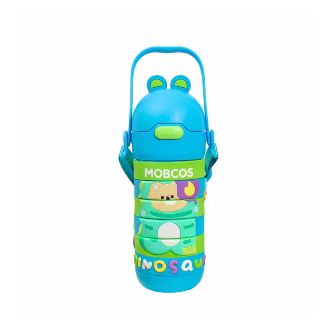 Stainless Steel Kids Puzzle Swirl Water Bottle with Straw & Strap Double Wall Vacuum Insulated Educational, Fun and Learning Water Bottle for Kids, Girls and Boys Leak Proof 430ml (Blue) MOBCOS