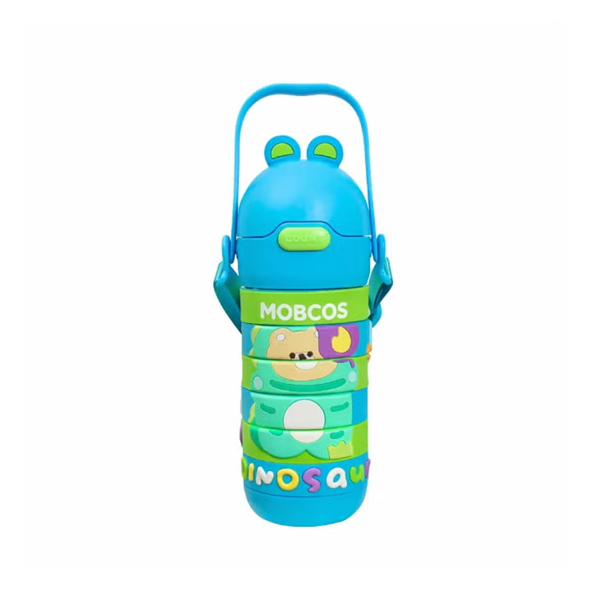 Stainless Steel Kids Puzzle Swirl Water Bottle with Straw & Strap Double Wall Vacuum Insulated Educational, Fun and Learning Water Bottle for Kids, Girls and Boys Leak Proof 430ml (Blue) MOBCOS