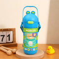 Stainless Steel Kids Puzzle Swirl Water Bottle with Straw & Strap Double Wall Vacuum Insulated Educational, Fun and Learning Water Bottle for Kids, Girls and Boys Leak Proof 430ml (Blue) MOBCOS