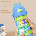 Stainless Steel Kids Puzzle Swirl Water Bottle with Straw & Strap Double Wall Vacuum Insulated Educational, Fun and Learning Water Bottle for Kids, Girls and Boys Leak Proof 430ml (Blue) MOBCOS