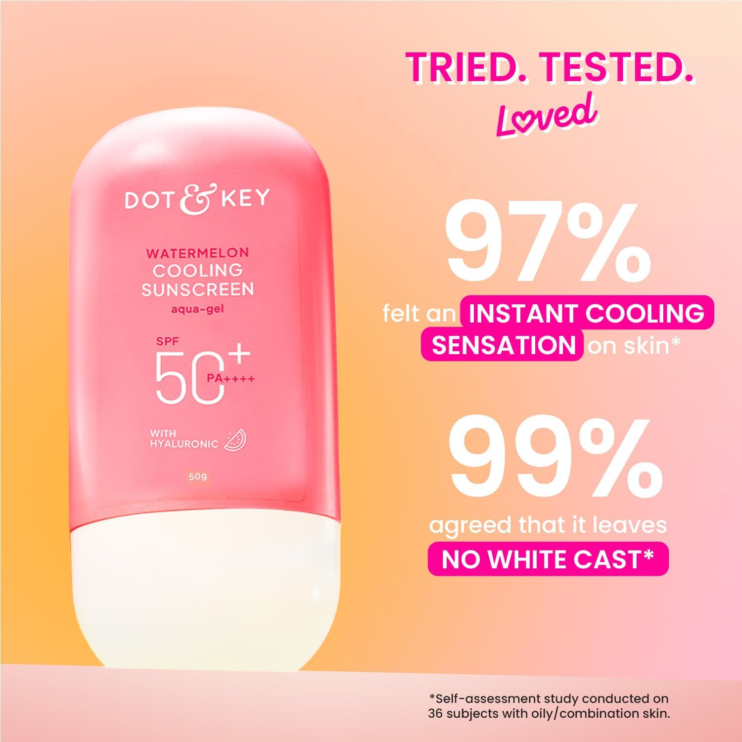 Dot & Key Watermelon Hyaluronic Cooling Sunscreen SPF 50 PA+++|for Moisturized Skin| UV + Blue Light Protection| Lightweight | No White Cast | Boosts Vitamin D Absorption I Quick Absorbing | 50g DOT & KEY