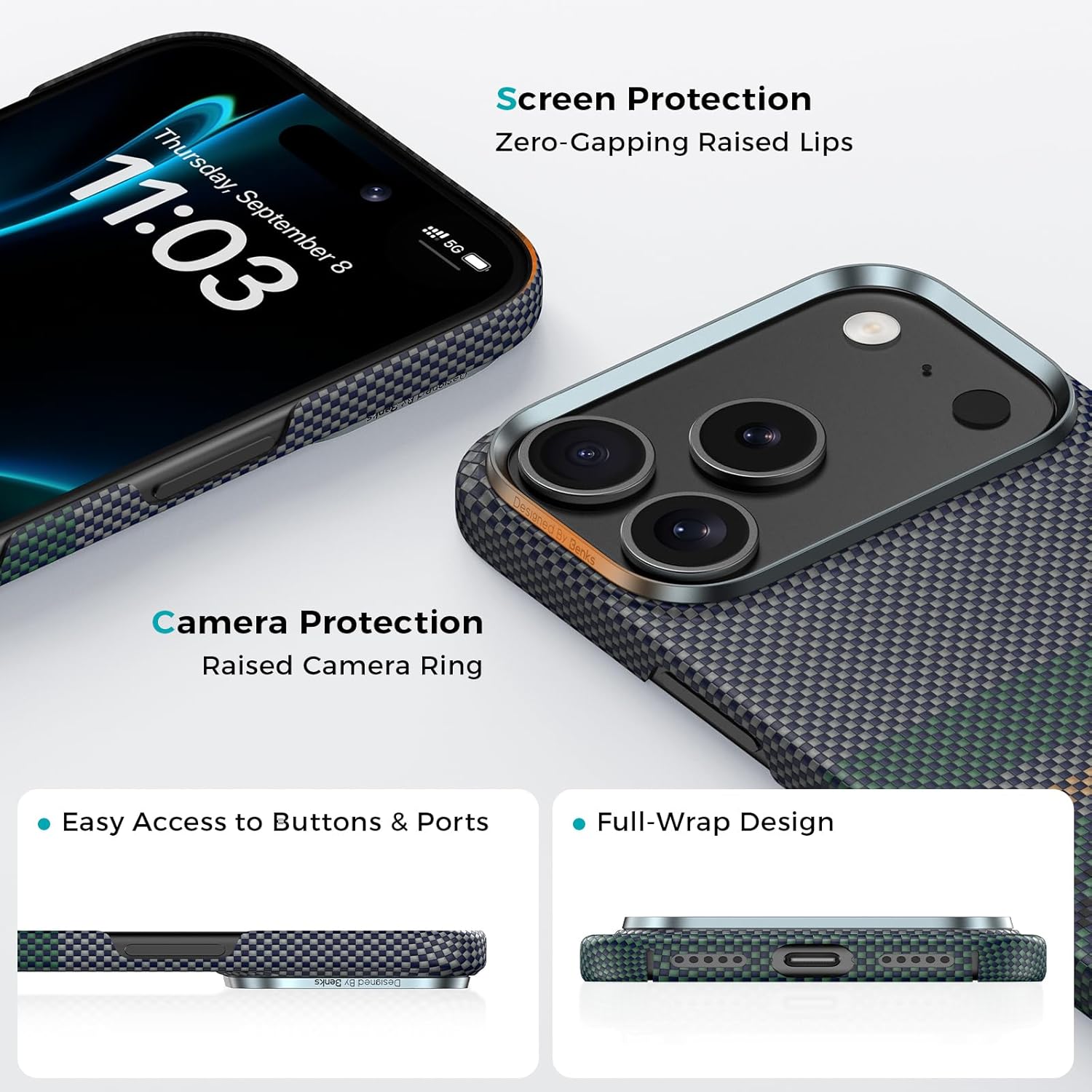 BENKS for iPhone 17 Pro & Pro Max Case, Aurora ArmorAir Ultra Slim & Lightweight Minimalist Case Built with Dupont Kevlar 600D & 1000D Aramid Fiber Benks