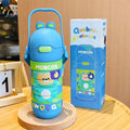 Stainless Steel Kids Puzzle Swirl Water Bottle with Straw & Strap Double Wall Vacuum Insulated Educational, Fun and Learning Water Bottle for Kids, Girls and Boys Leak Proof 430ml (Blue) MOBCOS