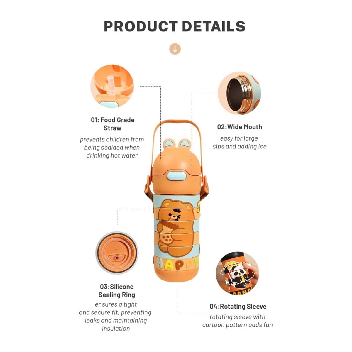 Stainless Steel Kids Puzzle Swirl Water Bottle with Straw & Strap Double Wall Vacuum Insulated Educational, Fun and Learning Water Bottle for Kids, Girls and Boys Leak Proof 430ml MOBCOS