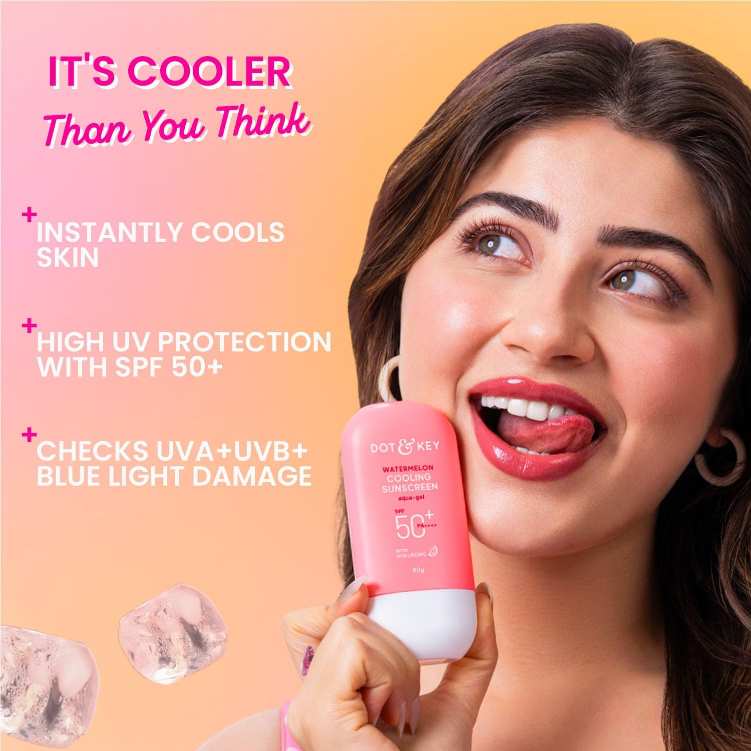 Dot & Key Watermelon Hyaluronic Cooling Sunscreen SPF 50 PA+++|for Moisturized Skin| UV + Blue Light Protection| Lightweight | No White Cast | Boosts Vitamin D Absorption I Quick Absorbing | 50g DOT & KEY