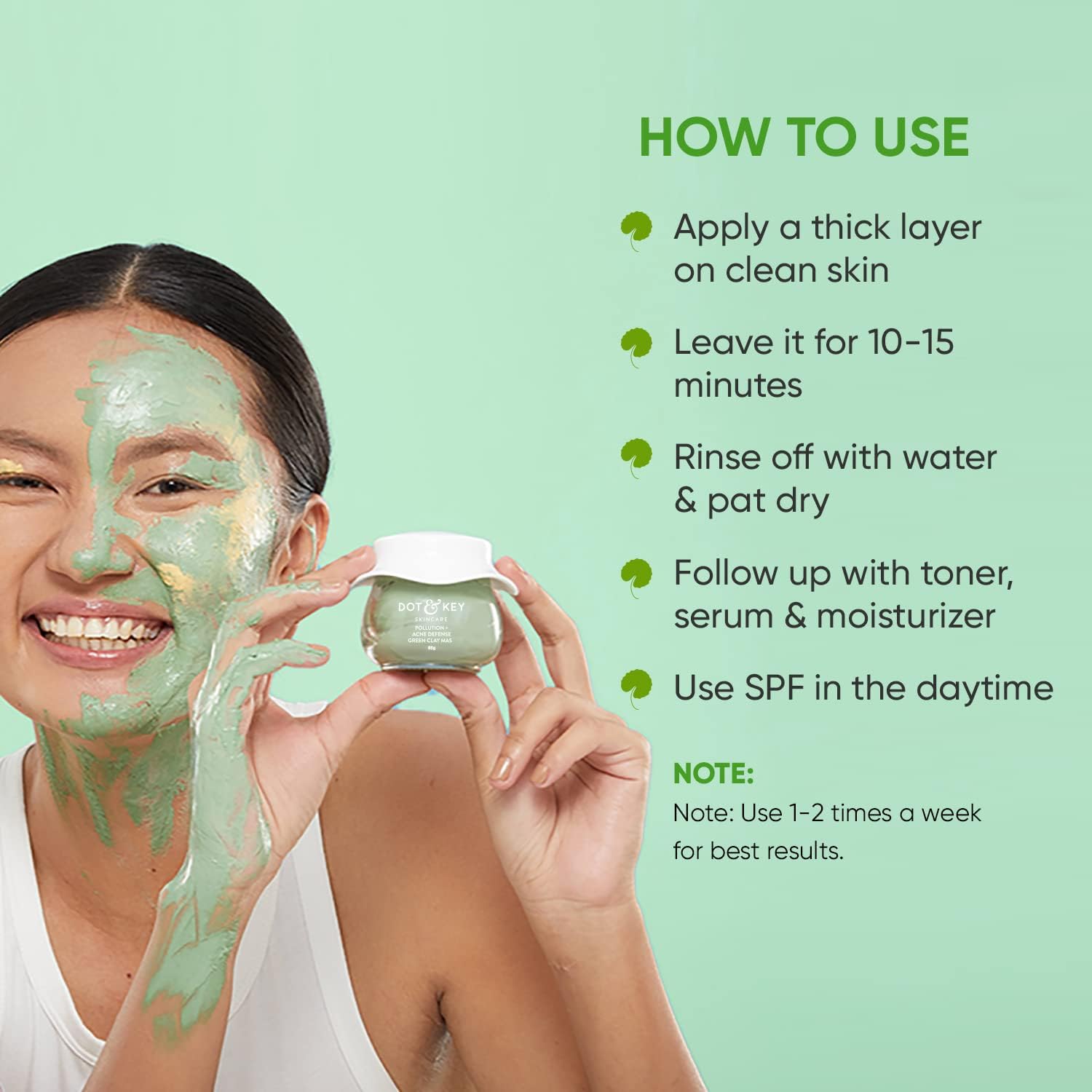 Dot & Key Anti-Acne Salicylic Green Clay Face Mask- Reduces Dark Spots And Balances Oil & Sebum DOT & KEY