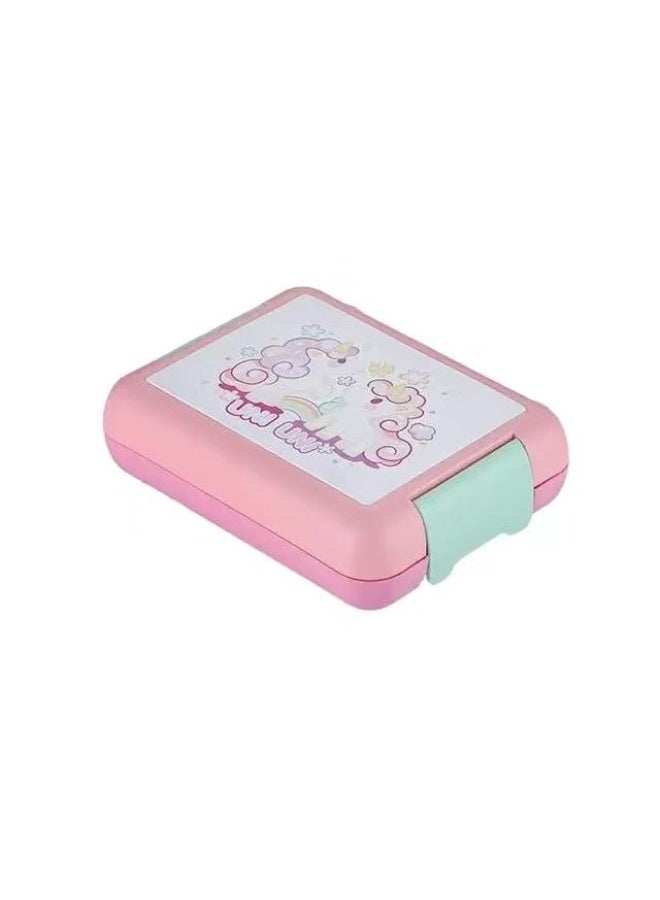 Mobcos Unicorn Pink Plastic Multi-Compartment Portable Kids Lunch Box with Secure Locking Lid for Fresh and Organized Meals Mobcos