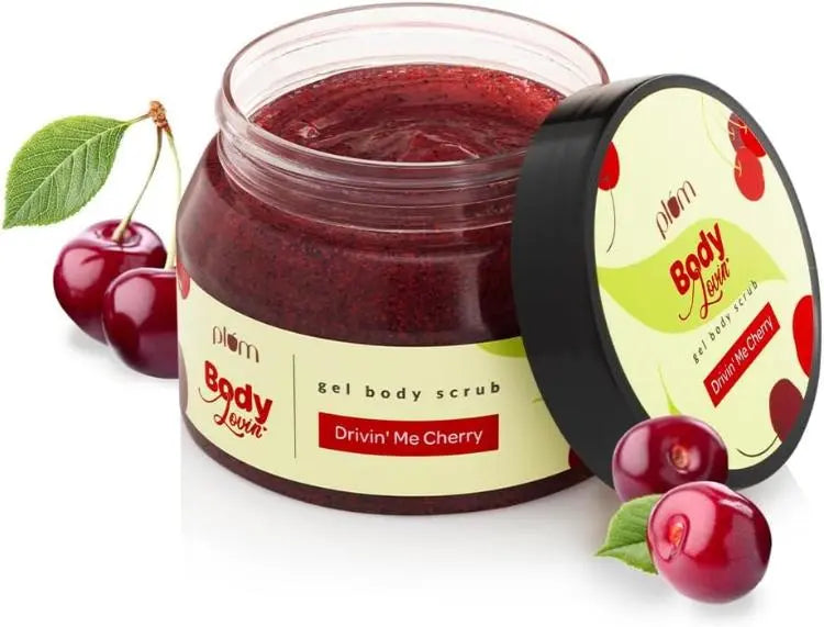 Plum BodyLovin' Body Scrub Drivin' Me Cherry Gel Body Scrub Skin Brightening Tan Removal Sulphate & Paraben Free (200 g) Plum