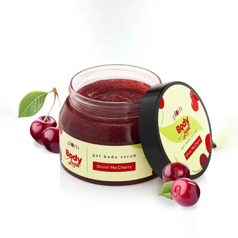 Plum BodyLovin' Body Scrub Drivin' Me Cherry Gel Body Scrub Skin Brightening Tan Removal Sulphate & Paraben Free (200 g) Plum