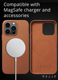 Mujjo Leather Phone Case - Fits iPhone 14 Pro Max - MagSafe Compatible - Premium European Leather - Enhanced Phone & Camera Lens Protection - Dark Tan MUJJO