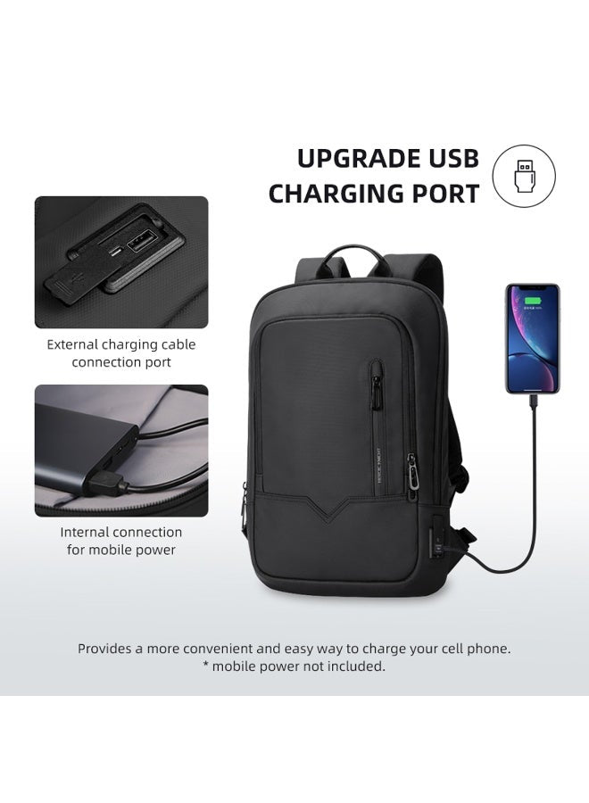 Mobcos Back Pack Black 8228 Elite Laptop Backpack with USB Charging Port Ð Waterproof Anti-Theft Business Travel Backpack for Men & Women, Slim Oxford Material Bag Work & College Mobcos