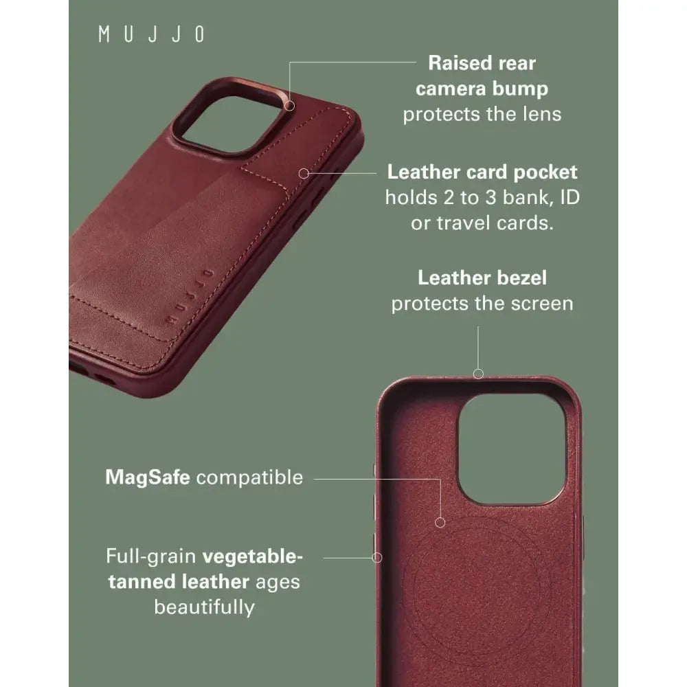 Mujjo Leather Wallet Phone Case for iPhone 15 Pro Max | MagSafe Compatible, Enhanced Protection, European Leather MUJJO