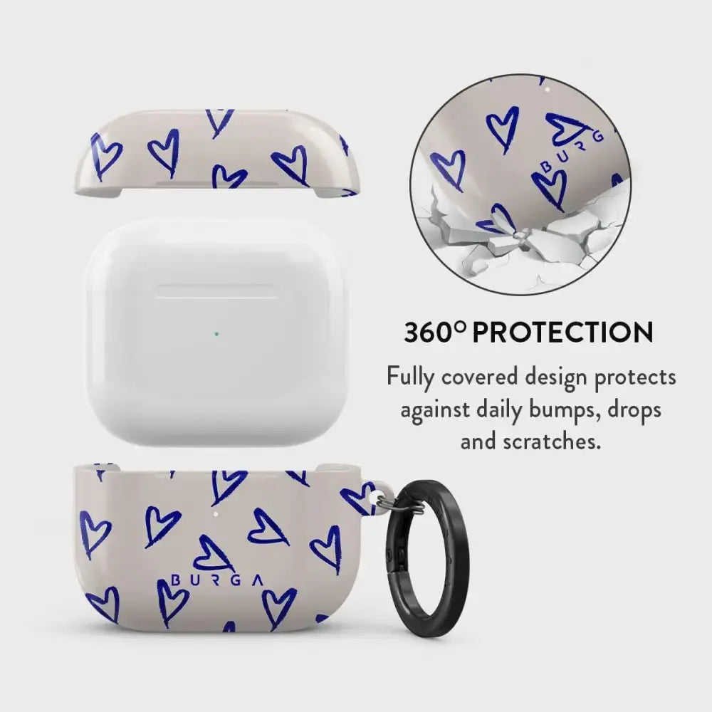 Burga Protective Airpod 3 Case Cover Compatible Premium Hardcase Charging Case LED Visible Wireless Charger Earbuds Case, Blue Hearts Love Kiss Amor BURGA