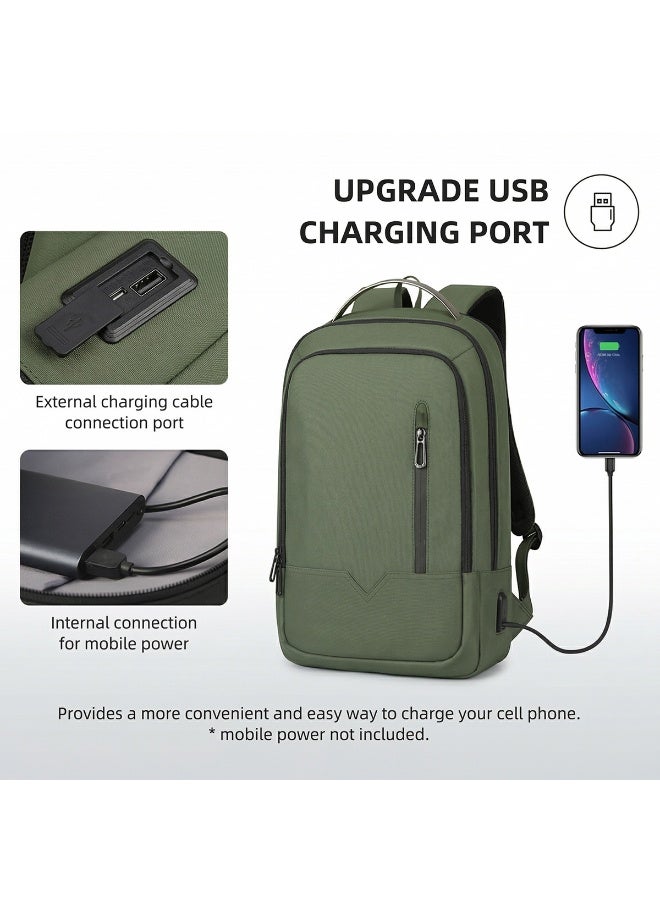 Mobcos Back Pack Green 8228 Elite Laptop Backpack with USB Charging Port Ð Waterproof Anti-Theft Business Travel Backpack for Men & Women, Slim Oxford Material Bag Work & College