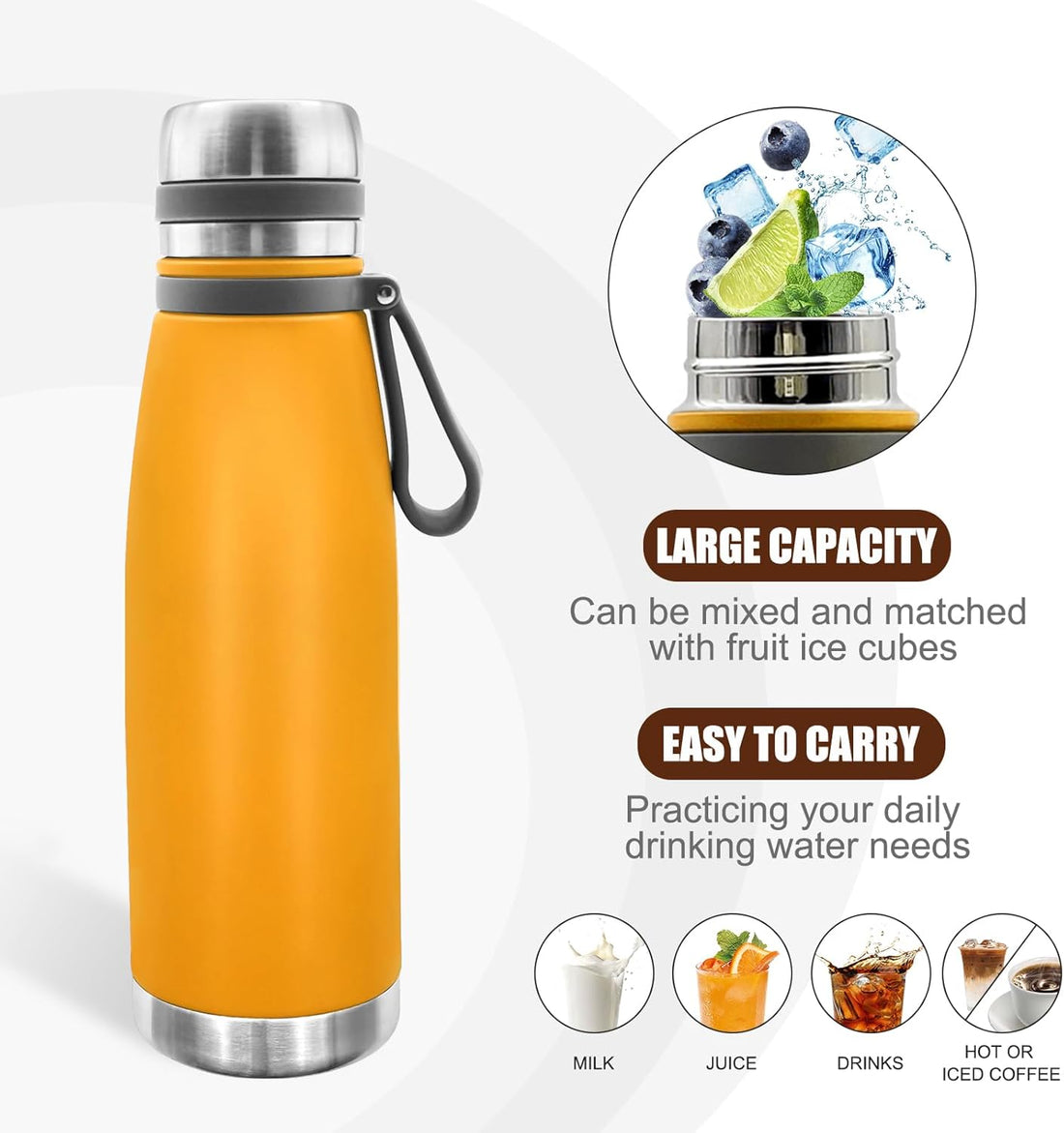 Mobcos Double Layer Vacuum Insulated Coffee bottle,Stainless Steel Vacuum insulated Bike Water Bottles with Filter, keep Hot & Cold Drink Metal Water Flask (1000 Ml)
