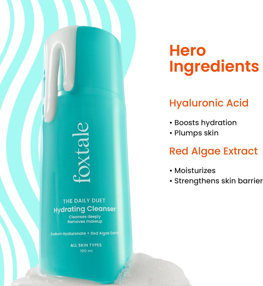 Foxtale Hydrating Face Wash with Hyaluronic Acid, Vitamin B5 for Women, Men | Pore Cleansing | Dirt Control | Makeup Remover | Cleanser For All Skin Types - 100 ml