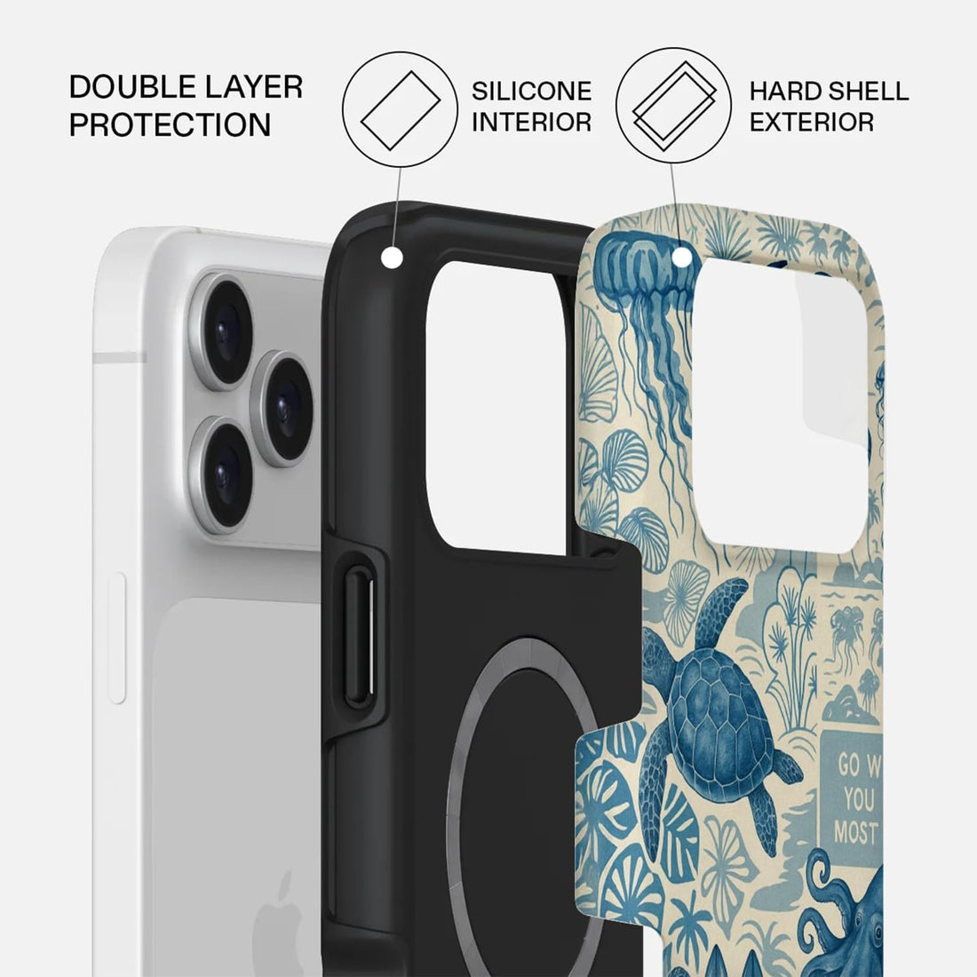 Mobcos iPhone 17 Pro Ocean Blueprint Premium Case Compatible with Hybrid Dual-Layer Hard Shell + Silicone Protection - Scratch-Resistant Shockproof Mobile Cover