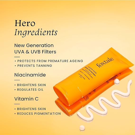 FoxTale Glow Sunscreen SPF 50 PA++++ Lightweight with Vitamin C and Niacinamide All Skin Types - 50 ml