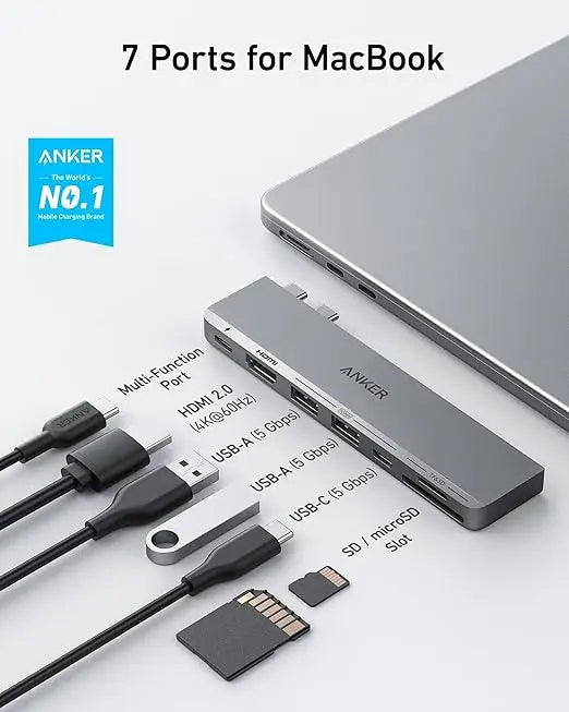 Anker 547 USB-C Hub 7-in-2 for MacBook - B2B Edition in UN Gray, Comprehensive Connectivity Solution ANKER