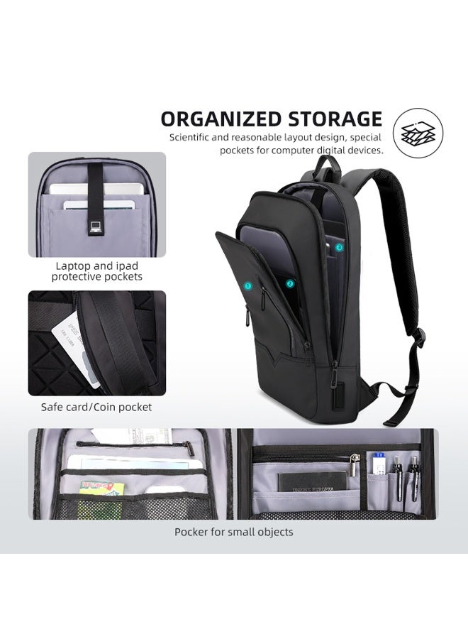 Mobcos Back Pack Black 8228 Elite Laptop Backpack with USB Charging Port Ð Waterproof Anti-Theft Business Travel Backpack for Men & Women, Slim Oxford Material Bag Work & College Mobcos