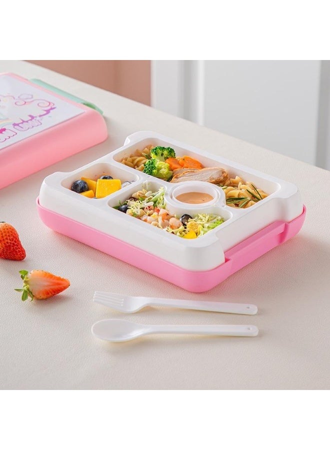 Mobcos Unicorn Pink Plastic Multi-Compartment Portable Kids Lunch Box with Secure Locking Lid for Fresh and Organized Meals Mobcos