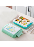 Mobcos Dino Dino Green Plastic Multi-Compartment Portable Kids Lunch Box with Secure Locking Lid for Fresh and Organized Meals Mobcos