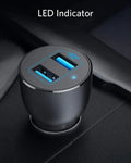 Anker PowerDrive III 2-Port 36W Alloy Car Charger - Dual USB Fast Charging in Sleek Black Design MOBCOS