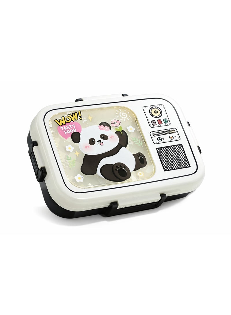Mobcos Panda White Plastic Multi-Compartment Portable Kids Lunch Box with Secure Locking Lid for Fresh and Organized Meals Mobcos