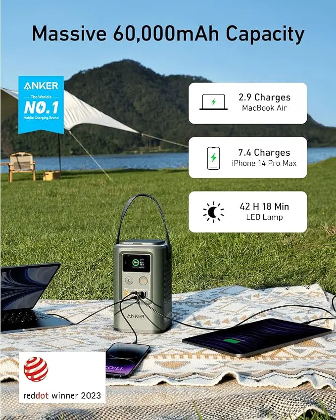 Anker PowerCore Reserve 60,000mAh Portable Power Station - 192Wh, 87W Output, Smart Digital Display, Built-In Retractable Lighting & SOS Mode, Ideal for Home Backup, Camping, and Travel ANKER