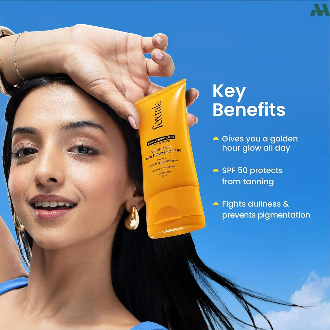 FoxTale Glow Sunscreen SPF 50 PA++++ Lightweight with Vitamin C and Niacinamide All Skin Types - 50 ml