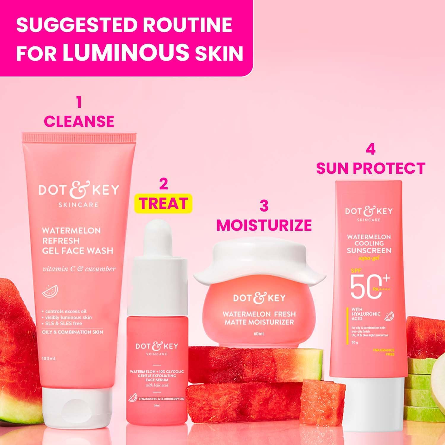 Dot & Key Watermelon 10% Glycolic Serum for Face Glowing, With KojicI | Targets Pigmentation & Dark Spots | Targets Dullness, Uneven Texture, Sebum & Excess Oil | Serum For Oily & Normal Skin | 30ml DOT & KEY