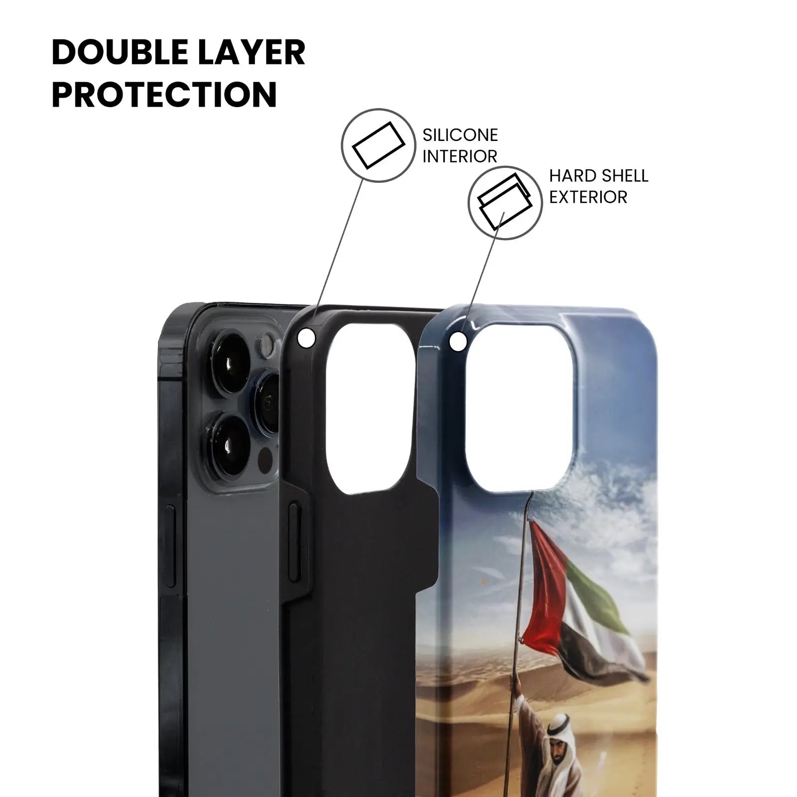 Excuse Luxury iPhone 14 Pro Max Protective Phone Case Back Cover Sheikh Zayed bin Sultan Al Nahyan UAE Flag Mobile Case Hybrid 2 Layer Hard Shell Silicone Protective Case Luxury excuse