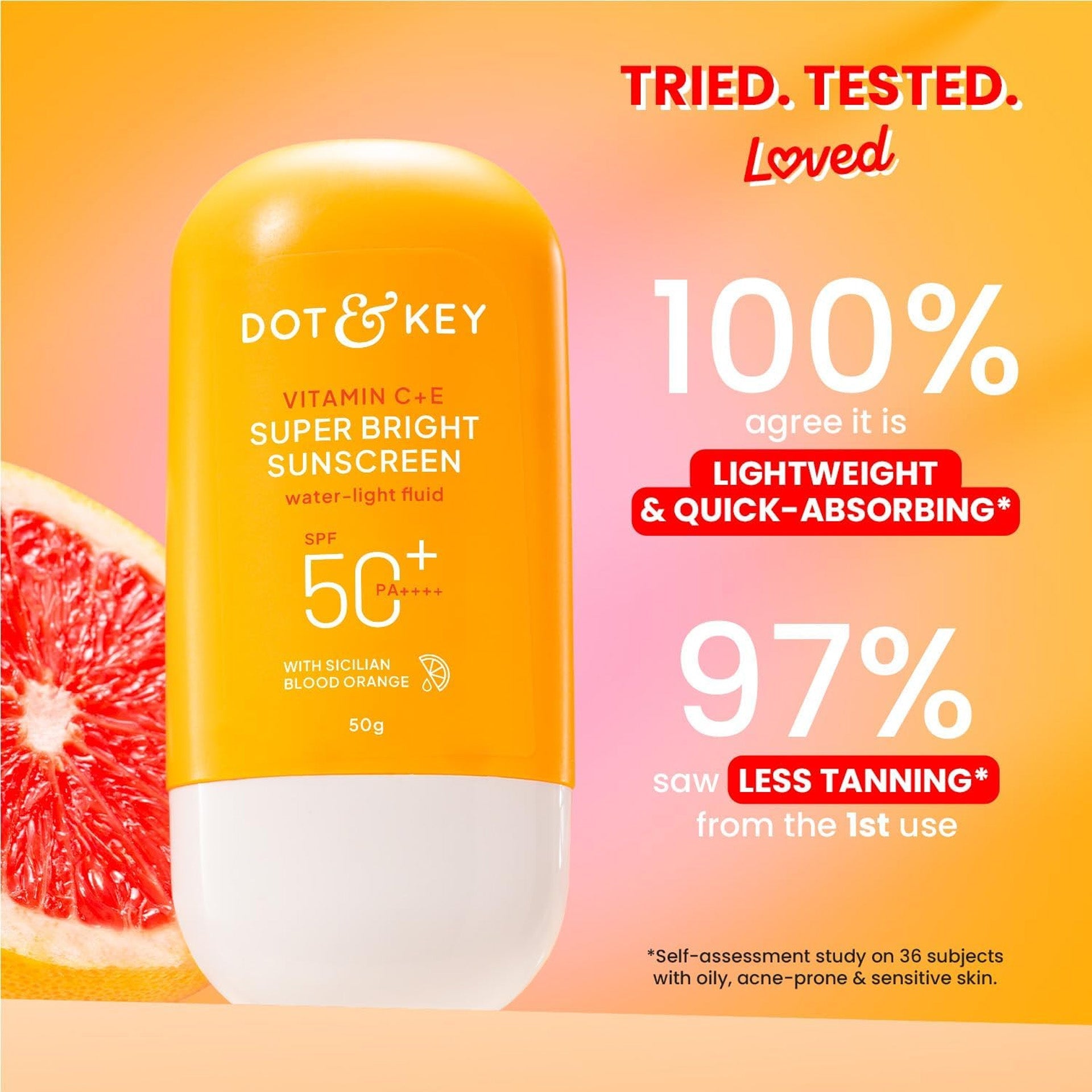 Dot & Key Sunscreen SPF 50 PA+++ with Vitamin C + E | for Even Toned & Glowing Skin | No White Cast, WaterLight I UVA/B & Blue Light Protection I Better Vitamin D absorption I for Women & Men | 50gm DOT & KEY