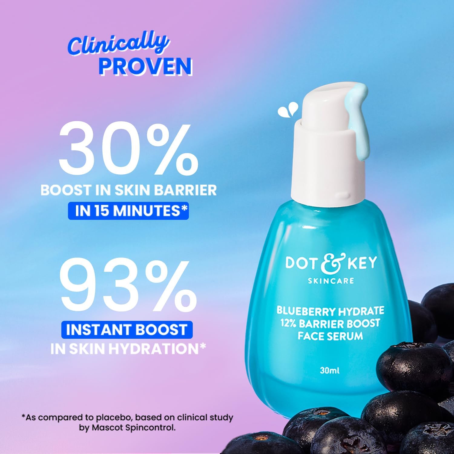 Dot & Key Blueberry Hydrate 12% Barrier Boost Serum with 7 Ceramides Niacinamide Hyaluronic Acid, Reduces Dark Spots, Brightens Skin, Provides Intense Hydration Repairs Skin 30ml DOT & KEY