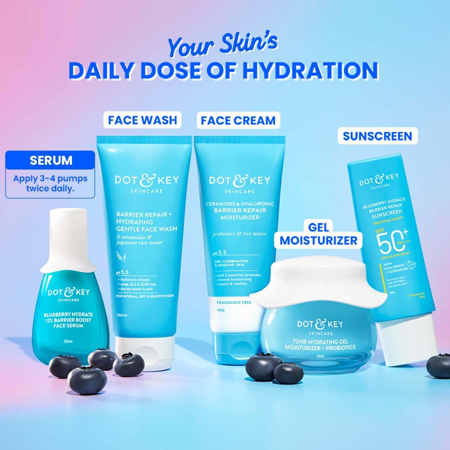 Dot & Key Blueberry Hydrate 12% Barrier Boost Serum with 7 Ceramides Niacinamide Hyaluronic Acid, Reduces Dark Spots, Brightens Skin, Provides Intense Hydration Repairs Skin 30ml DOT & KEY