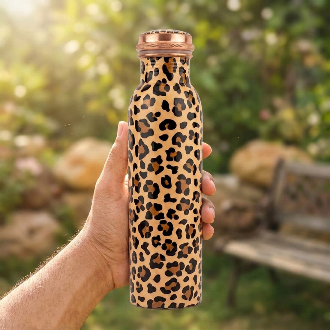 Copper Water Bottle with a Leakproof Cap 1 Litre - Wild Leopard