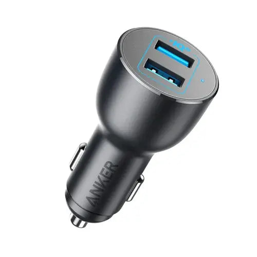 Anker PowerDrive III 2-Port 36W Alloy Car Charger - Dual USB Fast Charging in Sleek Black Design MOBCOS