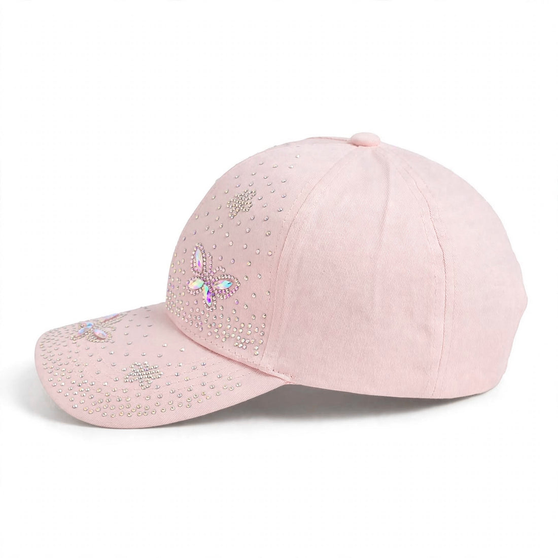 Women's Blush Rhinestone Floral Baseball Cap