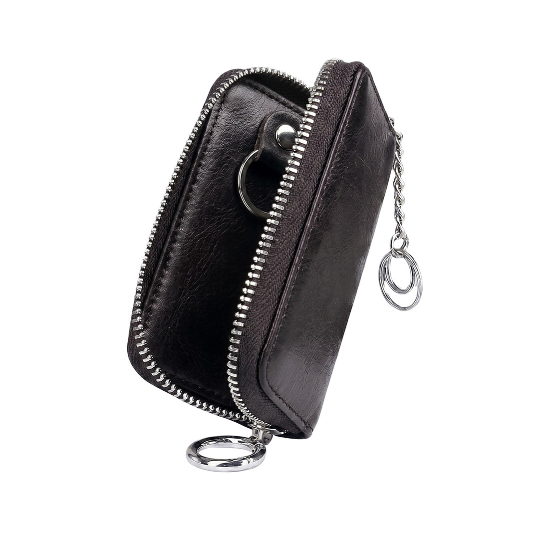 Mobcos Black Leather Key Case – Premium Key Wallet for Car Keys, Key Holder & Key Chain Organizer with 8-Key Fob Storage | Unisex Key Bag for Men & Women MOBCOS