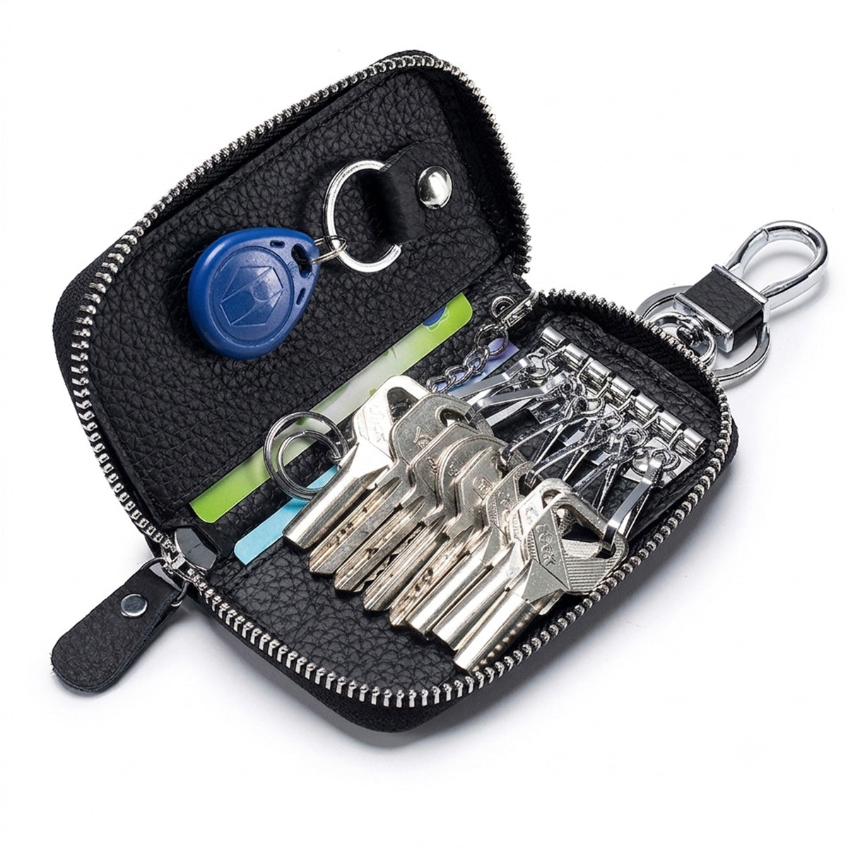 Mobcos Black Leather Key Case (big) – Premium Key Wallet for Car Keys, Key Holder & Key Chain Organizer with 8-Key Fob Storage | Unisex Key Bag for Men & Women MOBCOS