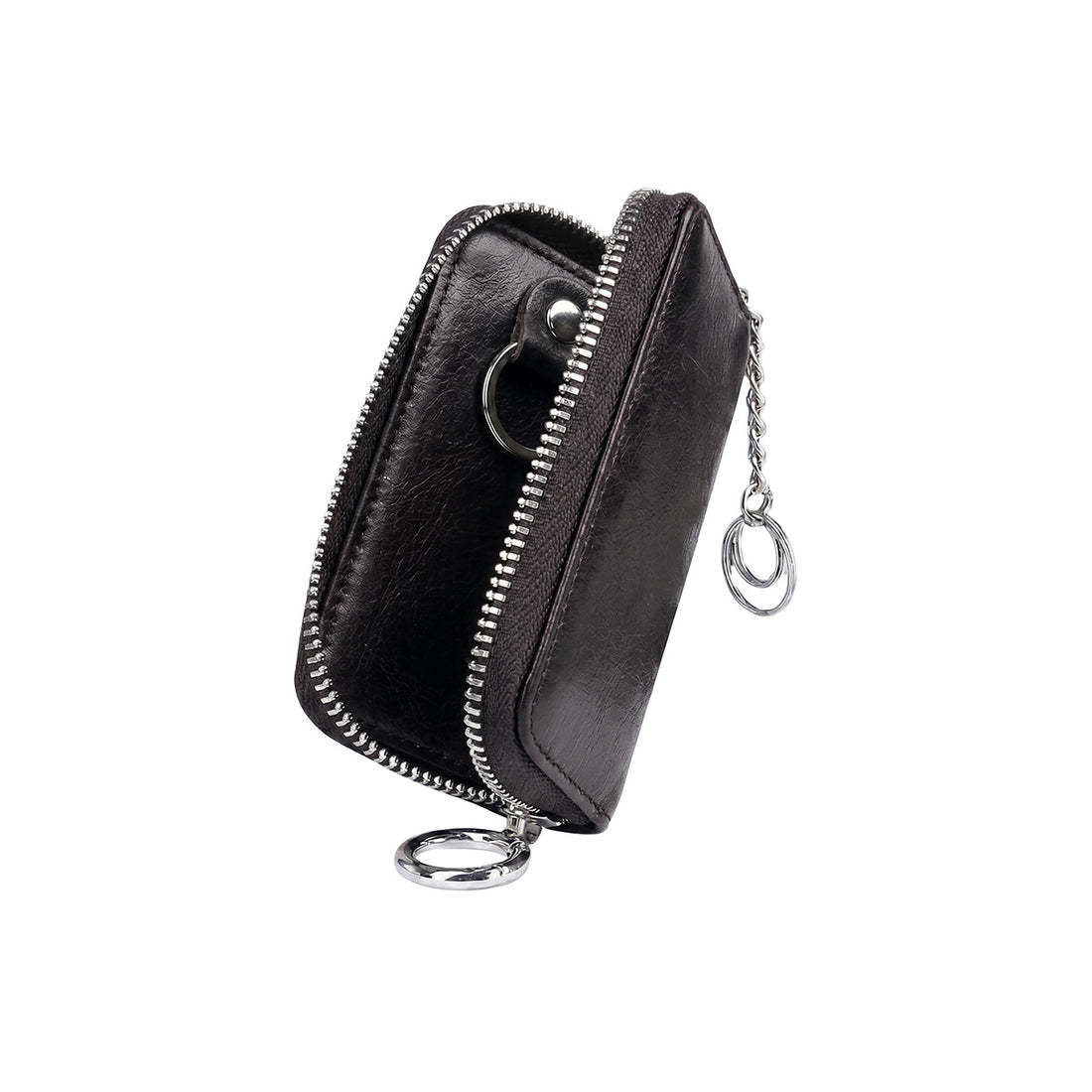 Mobcos Black Leather Key Case – Premium Key Wallet for Car Keys, Key Holder & Key Chain Organizer with 6-Key Fob Storage | Unisex Key Bag for Men & Women MOBCOS